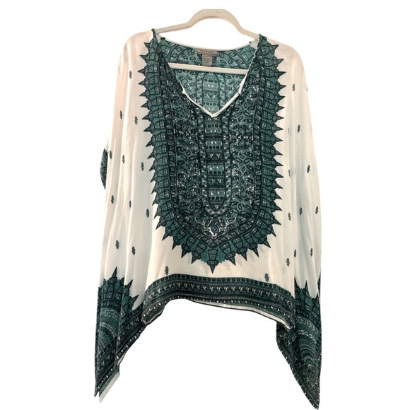 WORLD MARKET caftan , blue green, ethnic print, sz small / medium, green-blue - Picture 1 of 8